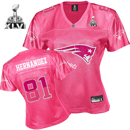 Patriots #81 Aaron Hernandez Pink 2011 Women's Fem Fan Super Bowl XLVI Stitched NFL Jersey